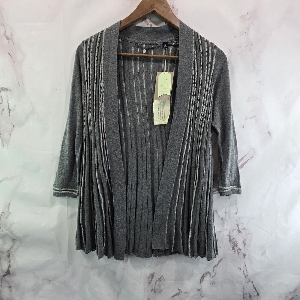 Anthropologie Cardigan Womens XS Gray Ribbed Sweater Knitted Knotted Silver